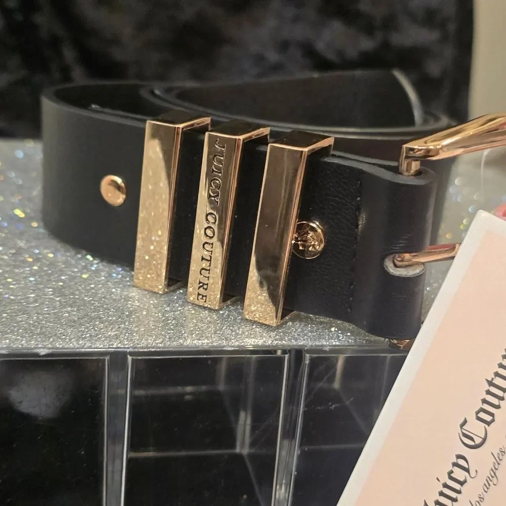Juicy Couture Gold Logo Three Bar Belt-‎ Black